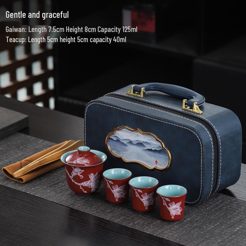 Portable Ceramic Kung Fu Travel Tea Set: One Pot, Three Cups