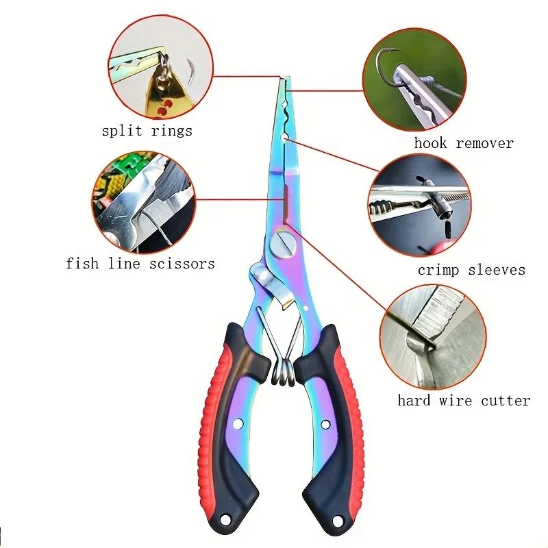 Portable Fishing Pliers Titanium Coated Stainless Steel Fish Gripper Hook Remover Cutter Multifunctional Fishing Tool