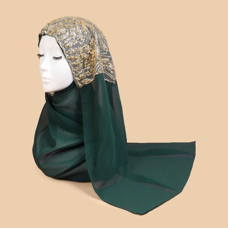 Mei Scarf Ethnic Style Yarn, Hijab Chiffon Bead Long Scarf, High-end Headscarf, Minority Ethnic Group
