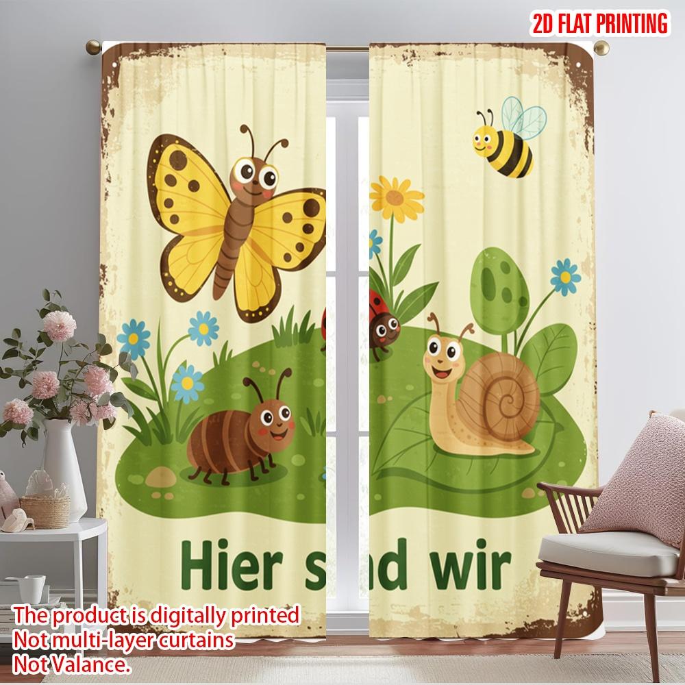 

2pcs 2D flat printing Window Drapes Welcome Garden Friends Scene Polyester Without Electricity Festive Curtains for Booths 52.50×116.00 CM 2pcs