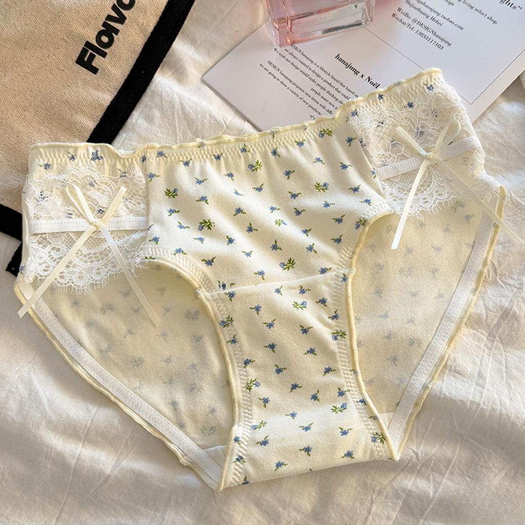 Women's Summer Sweet Floral 10A Antibacterial Cotton Crotch Waist Triangle Briefs