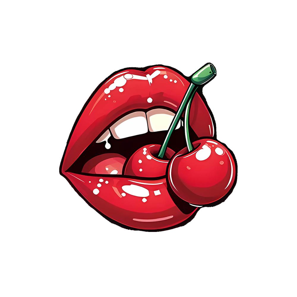 Women'S Casual Crew Neck T-Shirt with Cherry and Lip Graphic Harajuku Short Sleeve Casual Clothing Street Tops Aesthetic Clothes