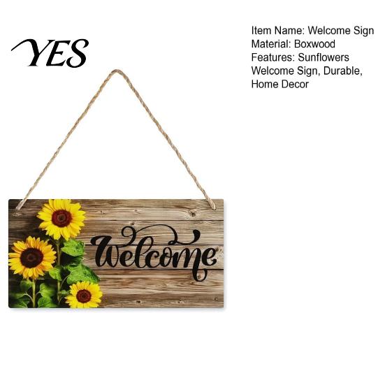 Front Door Sign Wooden Welcome Sign, Sunflowers Decor, Waterproof And Durable Hanging Bright Color Board for Home Indoor Outdoor Entrance Walls Garden
