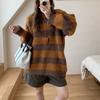 Contrasting color striped knitted sweater women's autumn and winter new lazy style casual soft waxy round neck large size thick pullover sweater