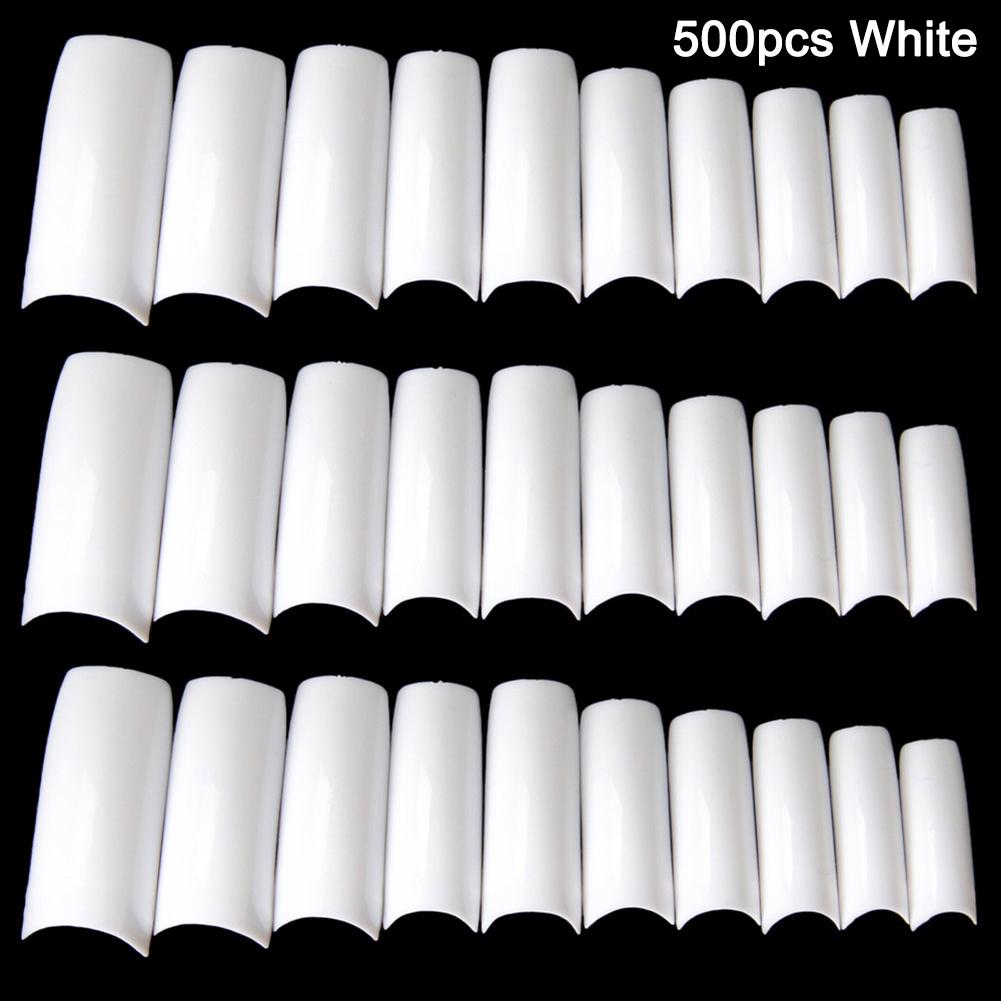 100/500pcs Transparent False Nail Tips Clear White UV Gel Fake Nails Extension 10 Sizes for Home DIY Nail Salon Manicure