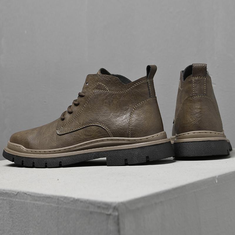 Botas de Tela Primavera Otoño Estilo Británico Adulto Zapatos de Hombre Cálidos con Piel Felpa de Caña Alta Casual Cuero Botas Zapatos de Hombre