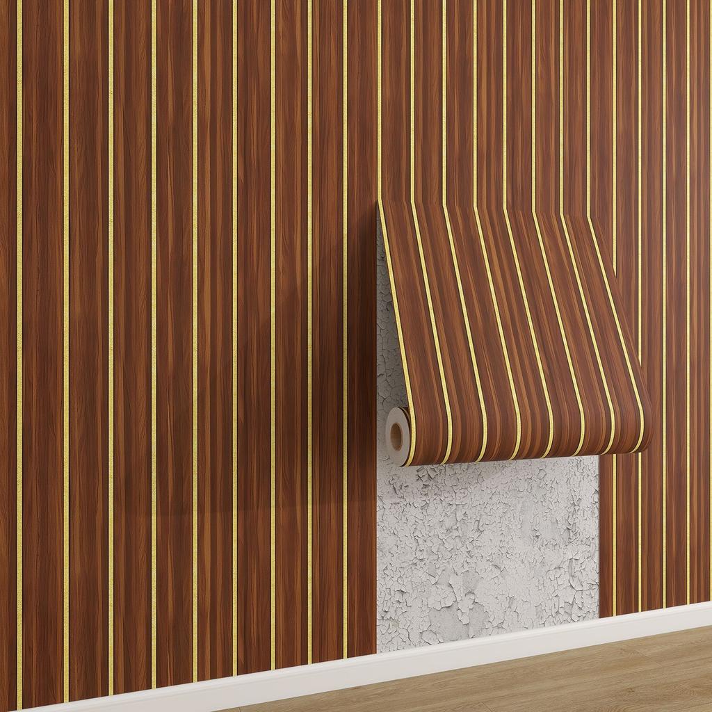 0.45x10m Self Adhesive Slat Wood Grain Wallpaper Waterproof for Living Room TV Background Wall Renovation Decor Peel and Stick