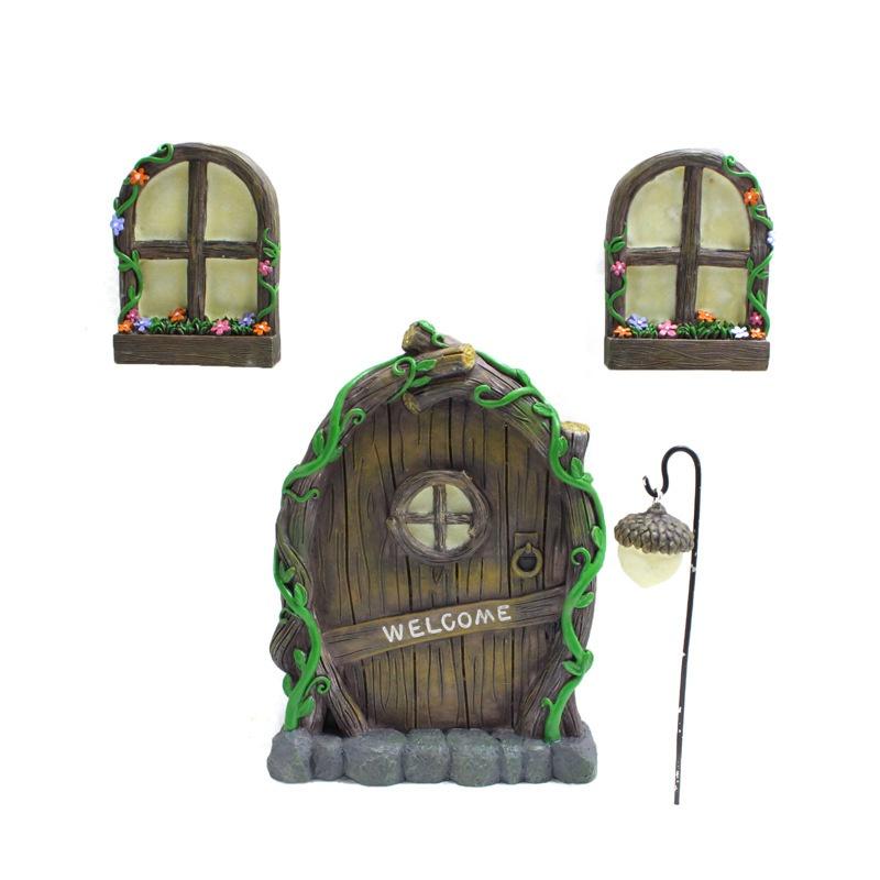 Miniature Fairy Gnome Window Door Set Pendant Creative Elf Home Yard Art Garden Decoration Outdoor Decoration Fairy Garden