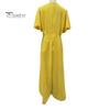 Summer Maxi Dress V Neck Lace-up Waist Bubble Sleeves Solid Color Loose Long Dress for Daily Life Date Work Party