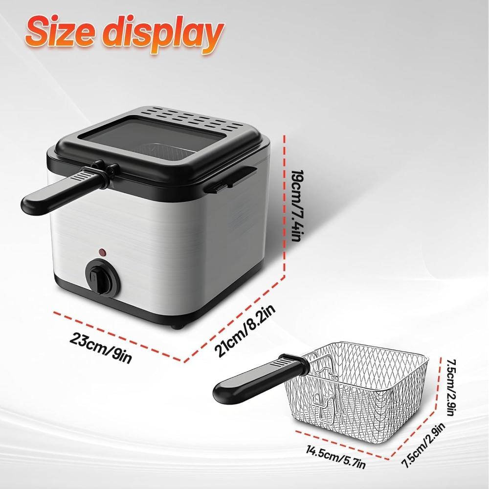 Electric Deep Fryer, 2.5 Liters Oil Capacity, Small Deep Fryer with Non Stick Basket for Home Use, Cool Touch Sides Easy To Clean (silver)