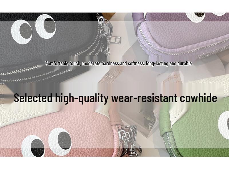2025 Women's Cute Cartoon Leather Coin Purse: Cowhide Wristlet with Triple Zipper Key Storage