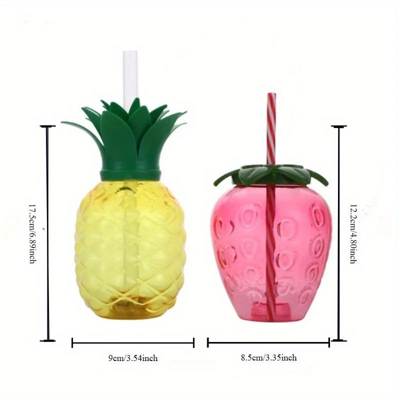 

2pcs Hawaiian Summer Pineapple Coconut Drinking Cups Strawberry Shaped Juice Drink Cups for Birthday Wedding Beach Pool Party