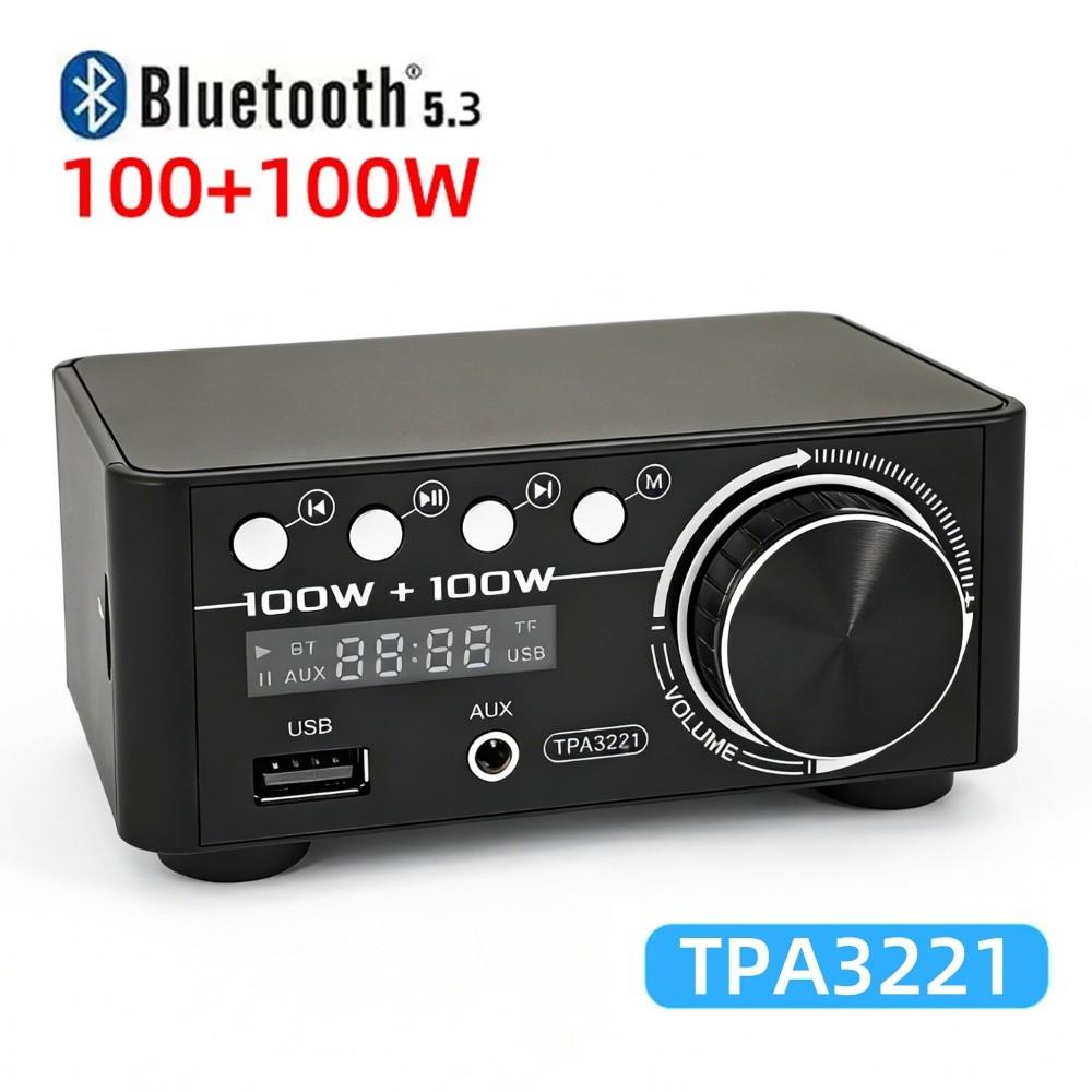 Bluetooth 5.3 TPA3221 Class D Power Mini Amplifier 2.0 Digital Amplifier 100Wx2 200W Home Audio System with PC USB
