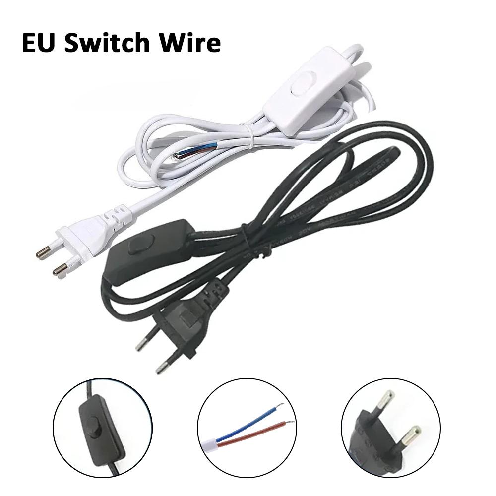 White/Black EU Plug Button 303 Switch Power Cord 2pin Wire Desk Lamp Switch Cable AC 220V Extension Power Cord Switch