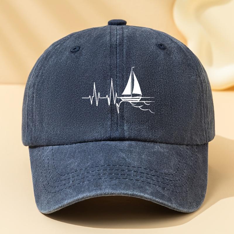 Sailing Print Unisex Washed Baseball Cap Outdoor Vacation Camping Casual Hip Hop Peaked Cap Cycling Cap