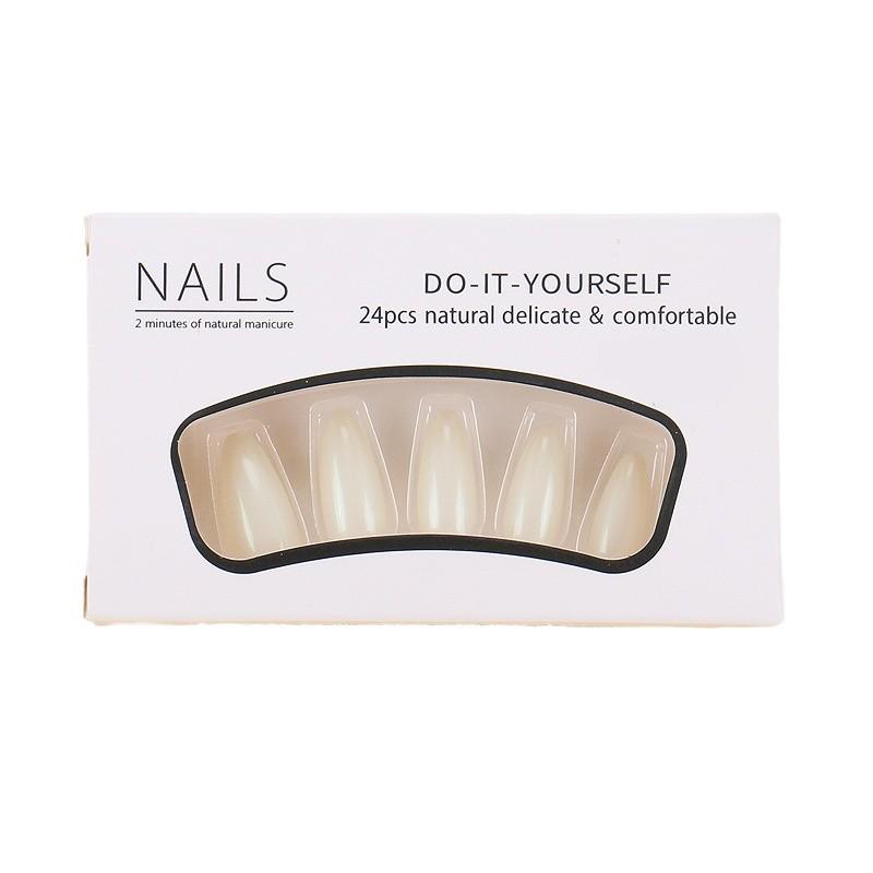 Milky White Medium Teardrop Fake Nails - 24-Piece Set for European/American Nail Art.