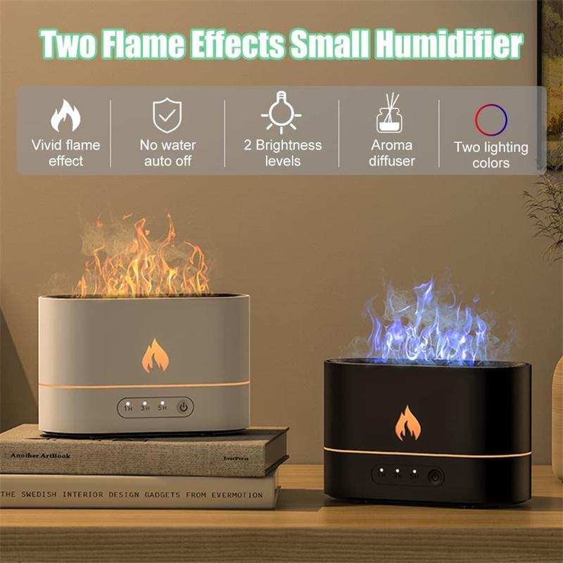 USB Simulation Flame Night Light with 250ML Water Tank Humidifier Aroma Diffuser for Home Office Bedroom Atmosphere Desk Lamp