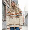 Womens Oversized Cropped Hooded Knit Cardigan With Fair Isle Soft Warm Sweater Coat Fall Winter Casual
