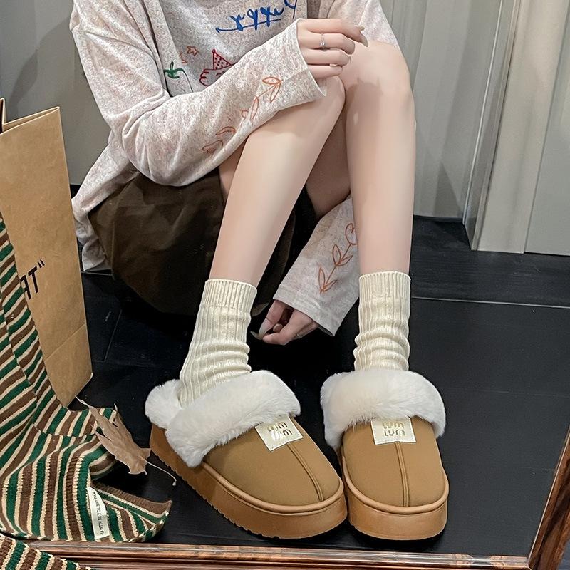 Popular Big-headed Cotton Shoes, One-pedal Baotou Drag 2025 Winter New Versatile Mao Mao Thick-soled Piled Thickened Cotton Shoes