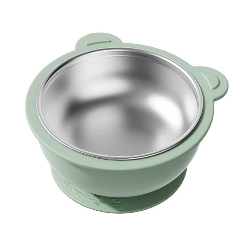 304 Stainless Steel Baby Feeding Bowl Easy to Clean Heat Resistant Kids Tableware Silicone Suction Base Divided Design