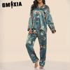 GMXIA Dames todelt loungewear-pysjamas i stretchsateng