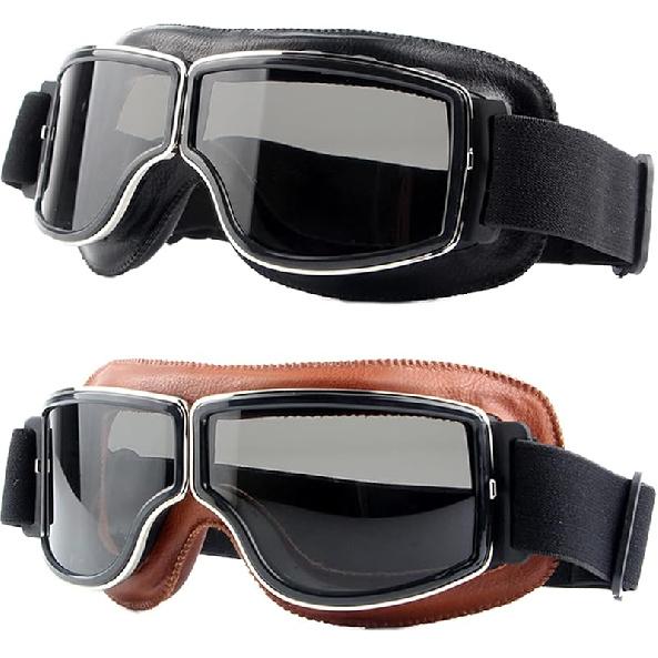 Motorcycle Goggles,2 Pack Vintage Anti Fog Pilot PU Leather Glasses Dustproof ATV Off Road Motorbike Helmet Eyewear Protect For Ridding Motorcross