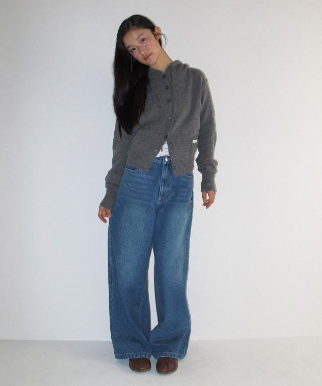 RONRON Mini Pocket Hooded Knit Cardigan Gray