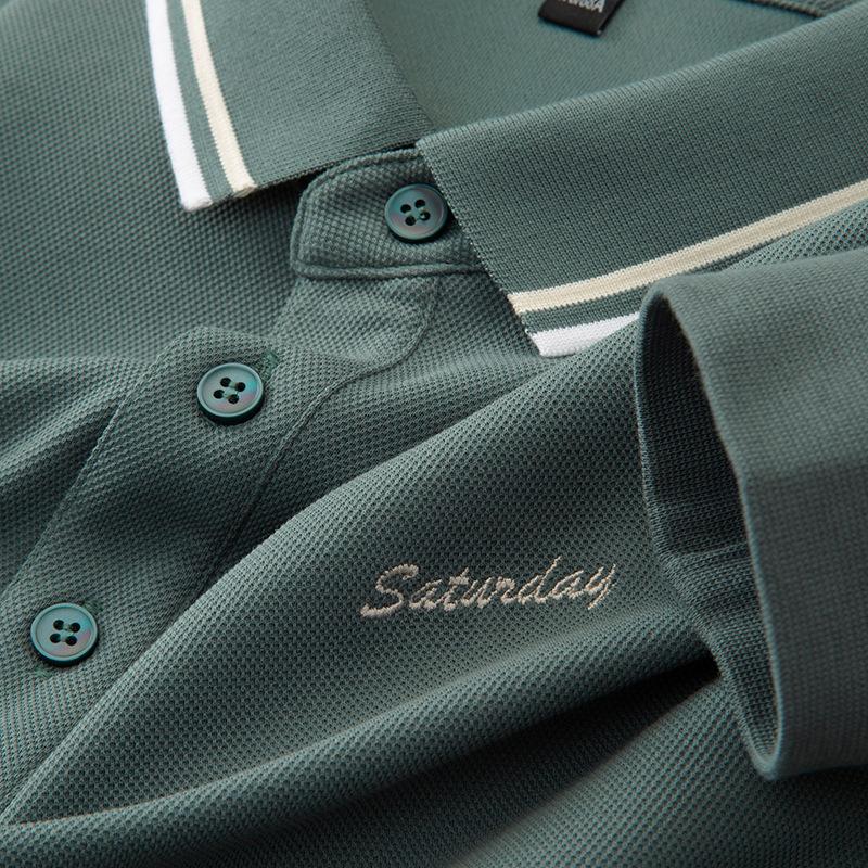 

Рубашка поло с длинными рукавами из шелка Mulberry, мужская, с вышивкой, для бизнеса, отдыха, легкая, роскошная, осенне-зимняя, подходящая по цвету футболка 4XL зелёный