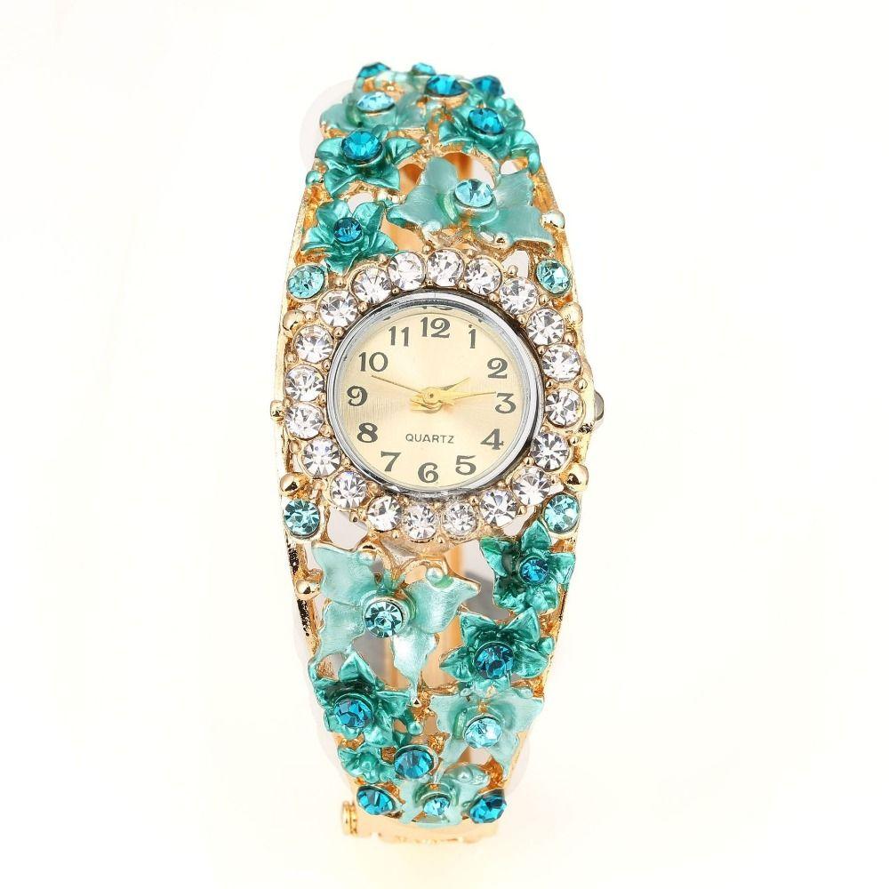 Round Dial Rhinestone Dress Watch Alloy Quartz Bracelet Wristwatch Casual Occasion