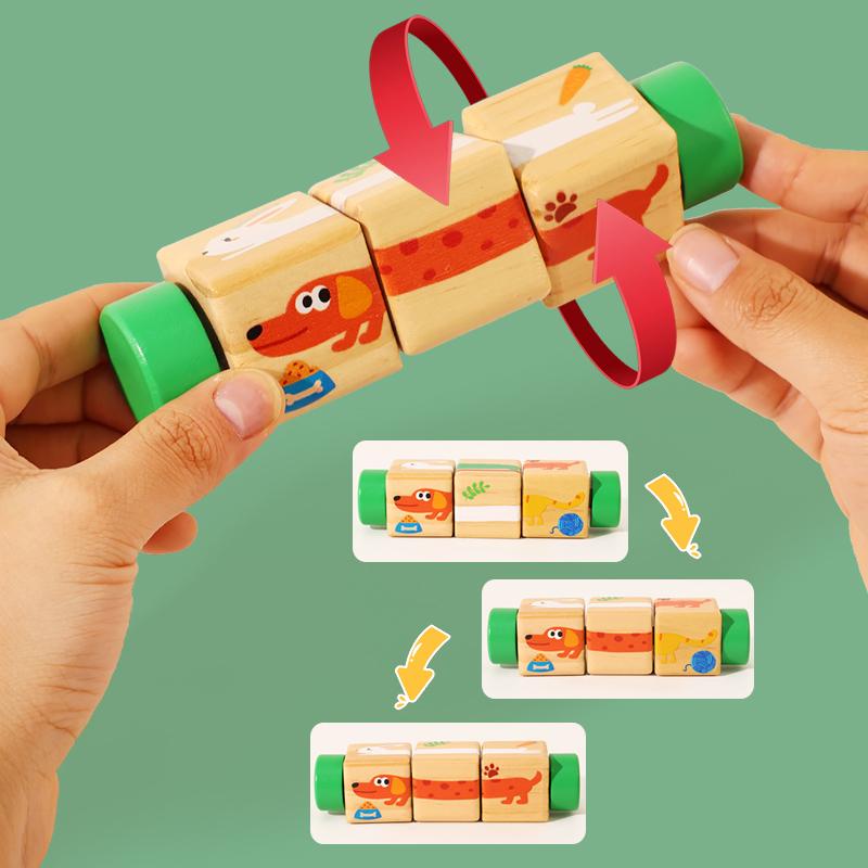 Wooden Rotating Puzzle Toy Educational Montessori Learning Block Toy for Toddlers Early Development and Fine Motor Skills