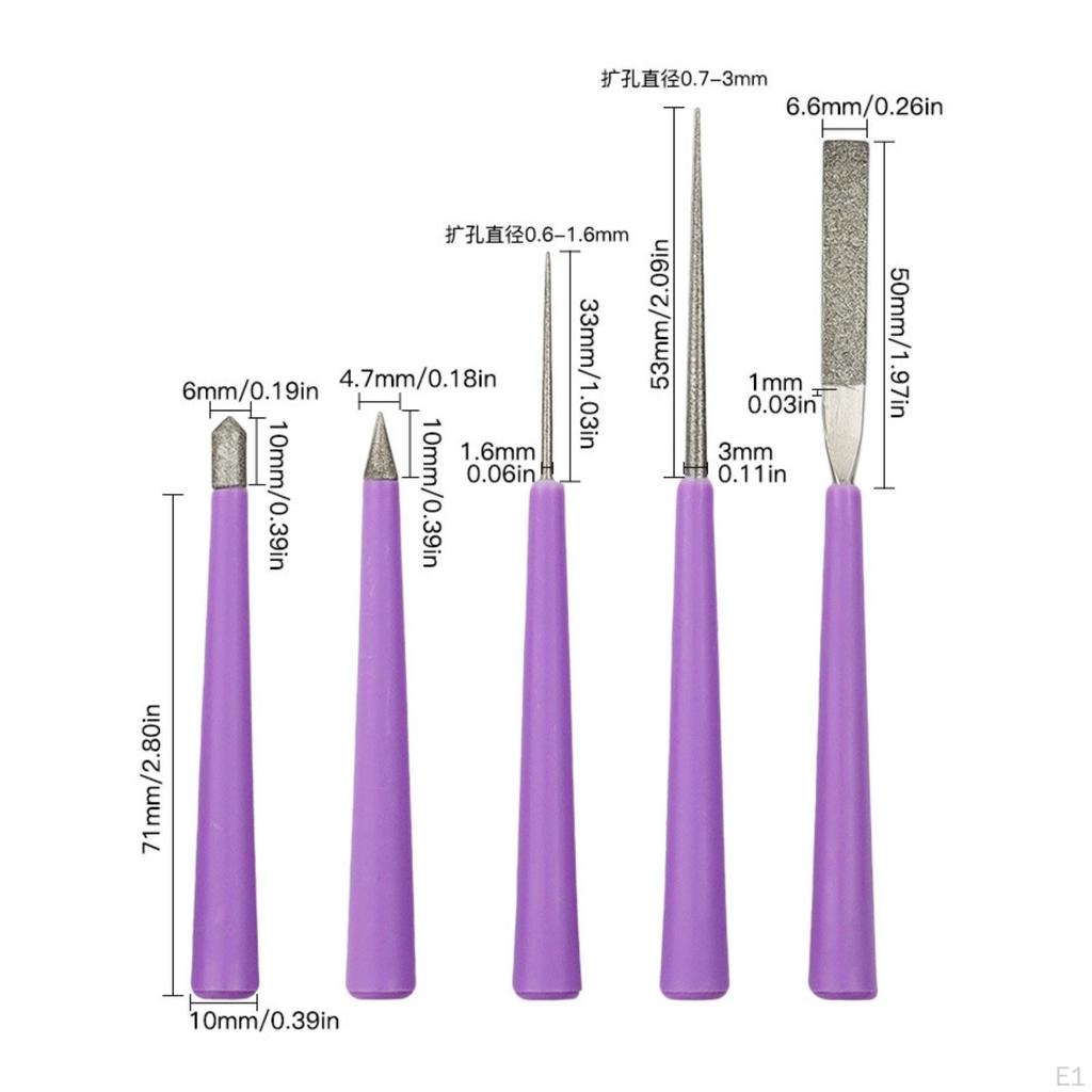 5 Pieces Diamond Pin Files Assorted Tip Shapes Jewelry Metal Gritty End File Set