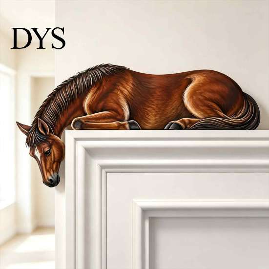 Western Pastoral Room Decor Horse Wooden Door Topper Decor, 2D Printed Rustic Frame Wild Aesthetic Wall Hanging Ornament, Top Shelf Decoration