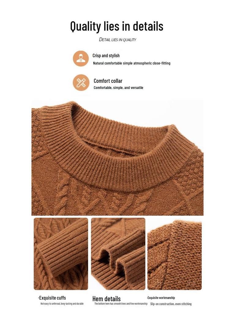 Winter Men's Wool Blend Jacquard Sweater: Thickened Long Sleeve, Half-High Collar, Fashion Casual for All Ages