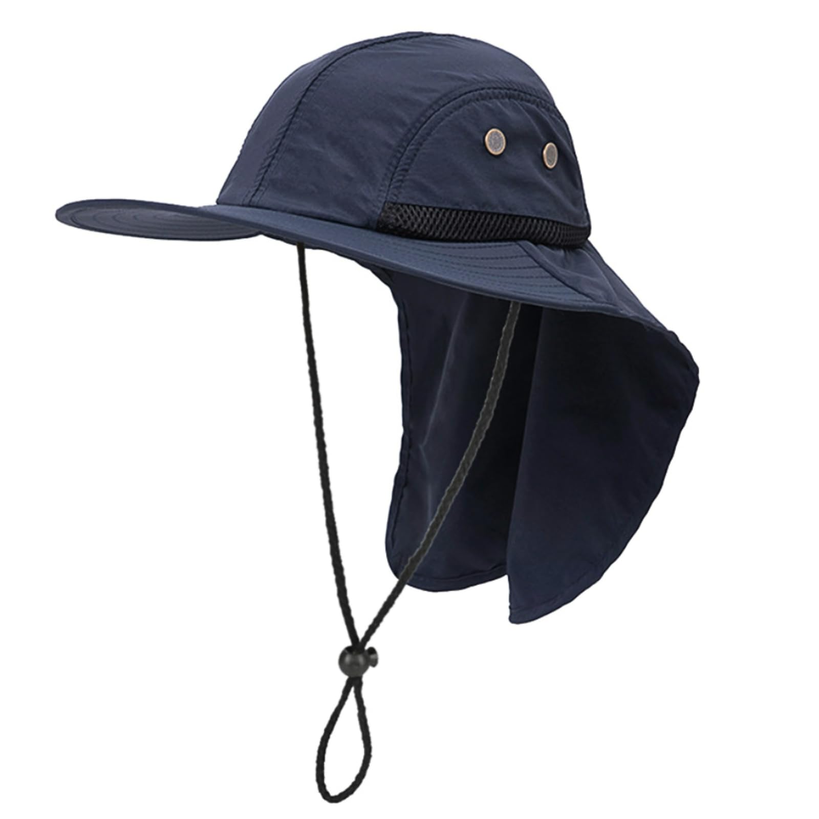 

панама шея УФ солнечный ожог гора с подбородочным ремешком широкая жара похудение тепловой удар темно-синий [FARFADET] Шляпа с широкими полями, шляпа, накидка, солнцезащитный козырек, защита,