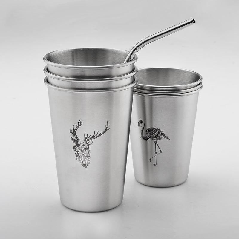 350/500ML Simple Stainless Steel Juice Beer Water Cup Unbreakable Stackable Pint Cups Juice Mug