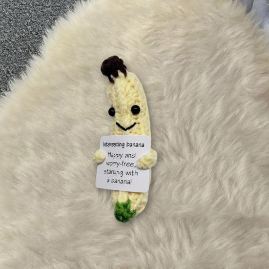 Pozitivní háčkovaná banánová panenka s povzbuzující kartou Emoční podpora Ruční pletení Ovoce Hračka Dekorace Ornament Vánoční dárek