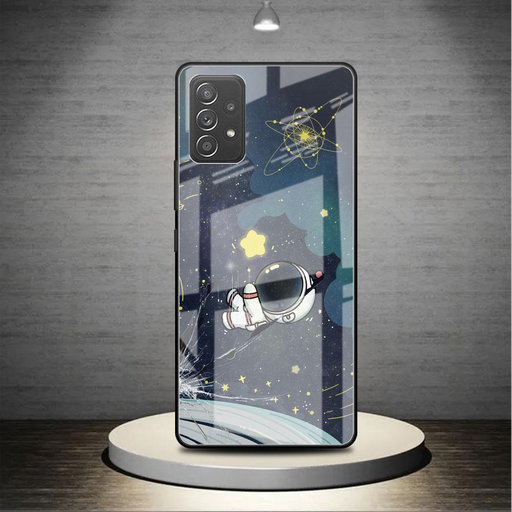 Glass Case For Samsung Galaxy A52 A71 A50 A51 A70 A21s A31 A72 A10 A12 A30 A22 5G Phone Cover Astronaut Cute