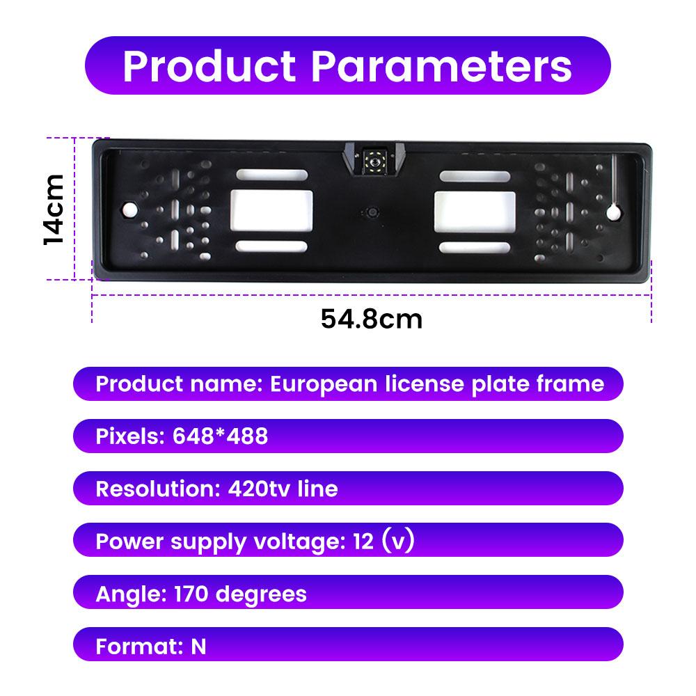 European License Plate Frame Car Rear View Camera 8LED Light High Definition Waterproof Night Vision Reverse Backup Camera