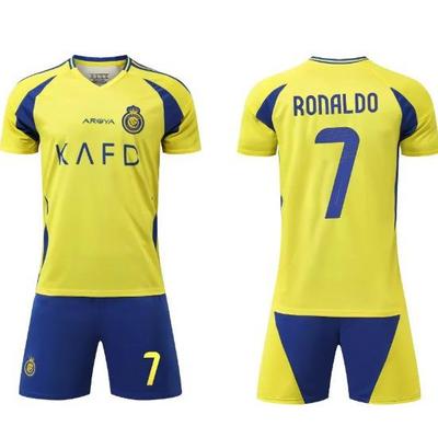 Riyadh Home Yellow No. 7 Ronaldo Football Kit (2024-25) - Kids & Adults, Sizes 14-3XL.