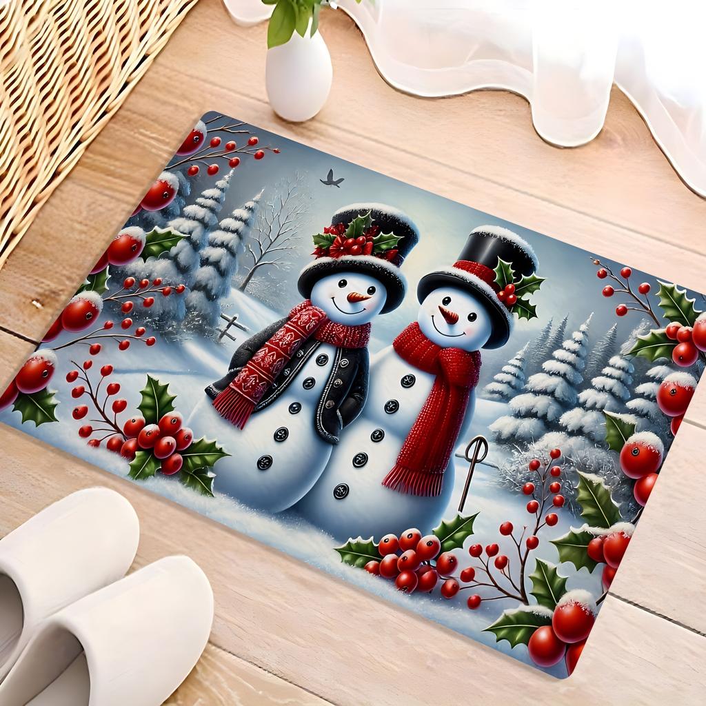 Premium Flannel 1pc, Christmas Theme Carpet, Snowman Pattern Welcome Mat for The Door, Non-Slip And Washable Carpet, Living Room