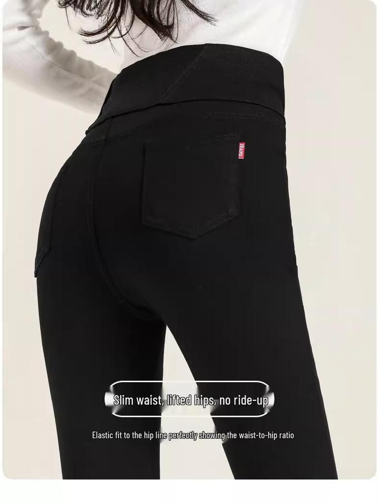 Women's Fleece-Lined Black Skinny High-Waisted Leggings for Fall/Winter 2024