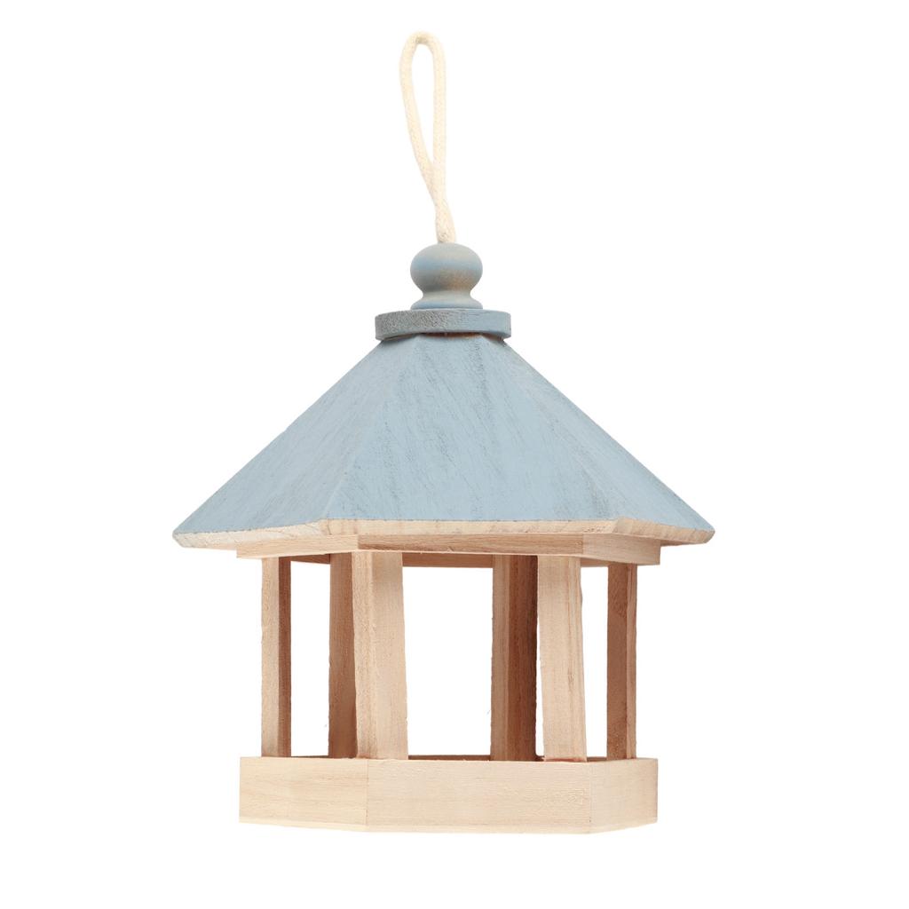 Outdoor Wooden Birds House Shaped Feeder Food Container with Hang Rope for Garden Park
