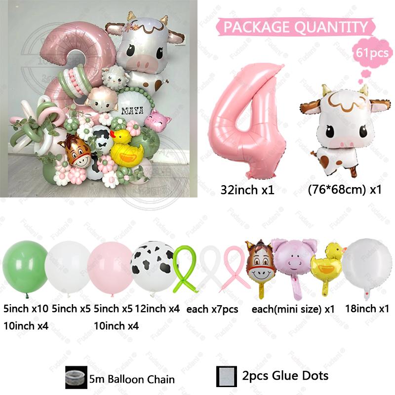 61pcs Farm Animal Balloon Cow Balloon Column 32inch 1-9th Kids Farm Animal Birthday Party Decoration Supplies Kids Favorite