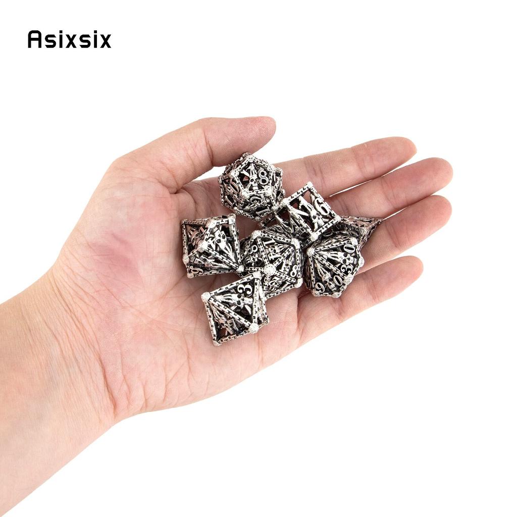 7 Pcs Silver Hand Skull Head Metal Dice Hollow Metal Polyhedral Dice Set Suitable for Role-Playing RPG  Board Game Card Game
