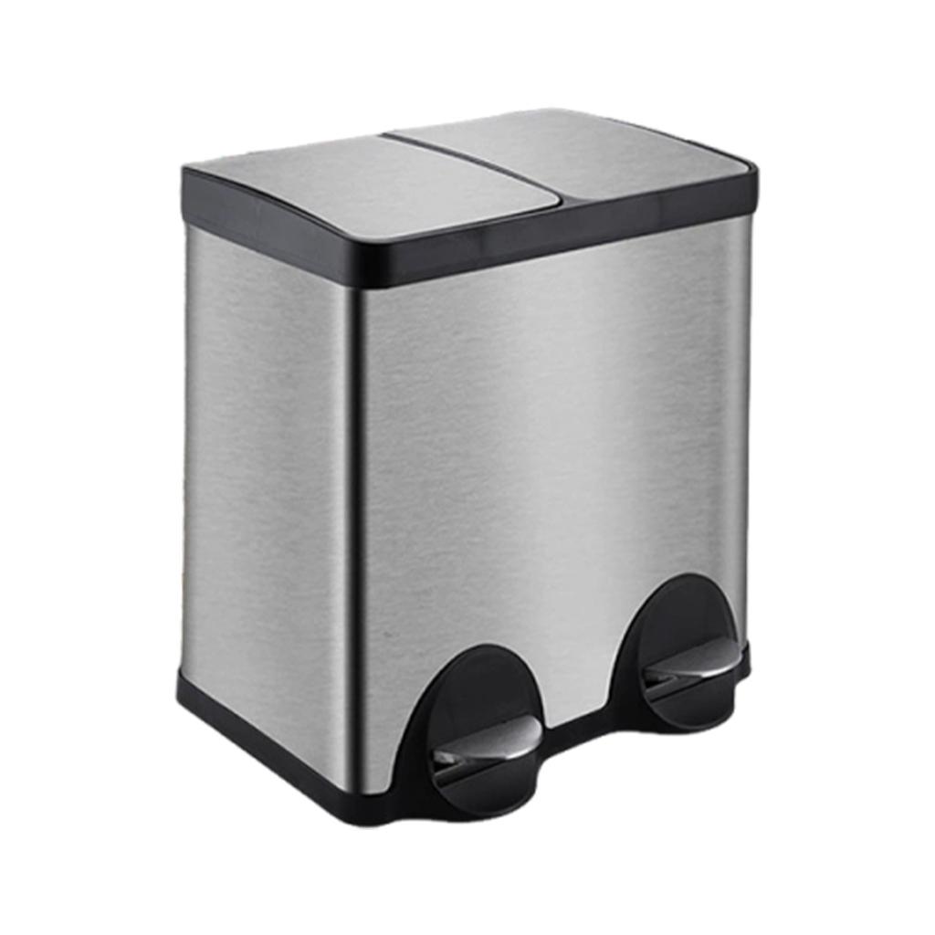 30L Stainless Steel Dual Compartment Step Trash Can Kitchen Garbage Bin with Soft Close Lid Silent Pedal Two Inner