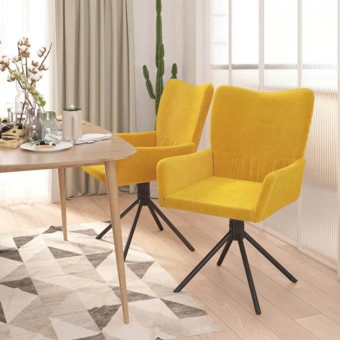 344816 vidaXL Chaises pivotantes de salle à manger 2 pcs Jaune Velours