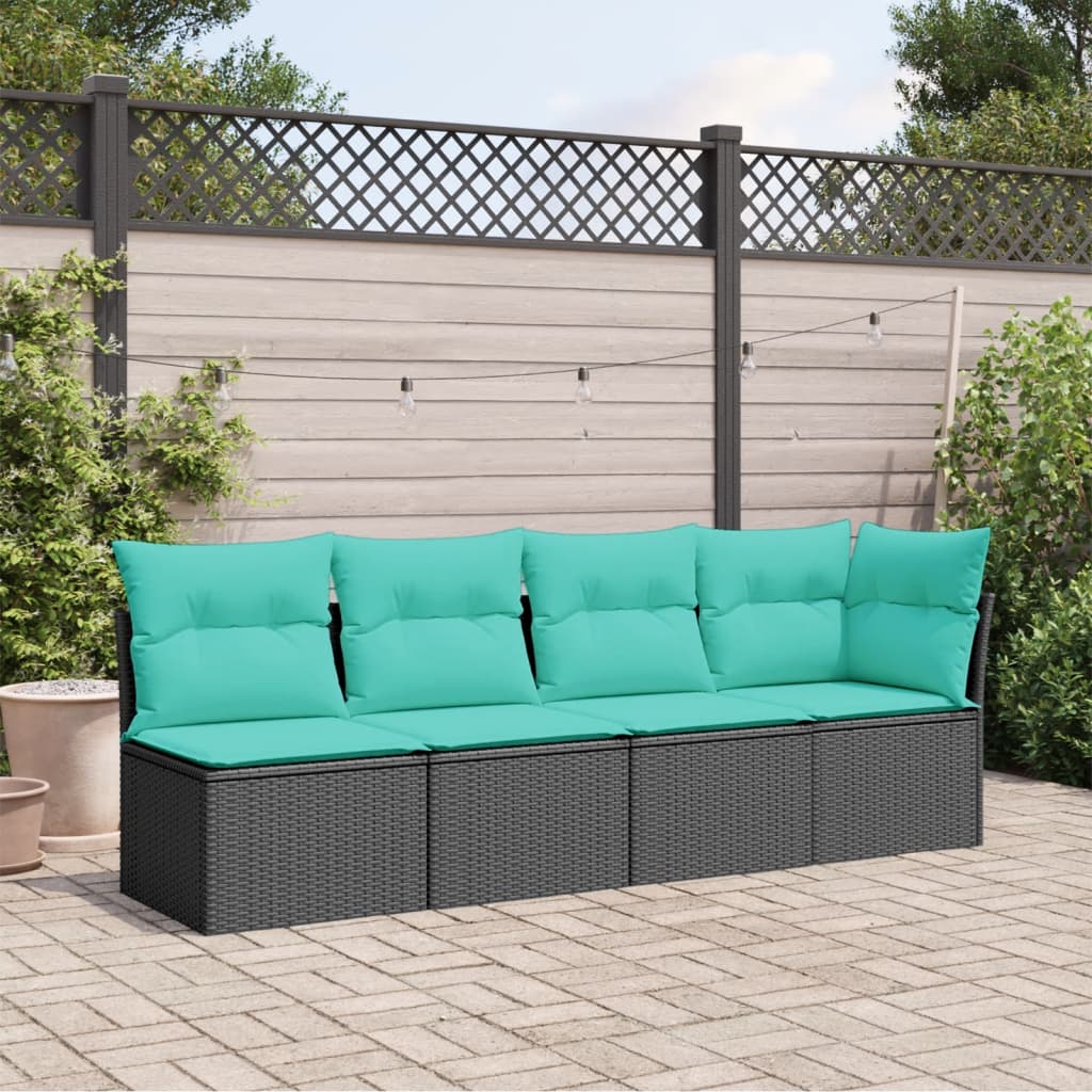 Garden Sofa with Cushions 4 Seater Black Poly Rattan