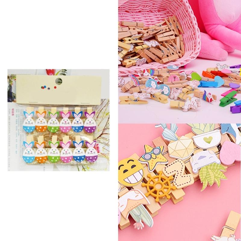 12Pieces Easter Bunnies Photo Peg with 1.5Yard String Wood Photo Clip Wood Pegs For Photo Hanging And Easter Decoration