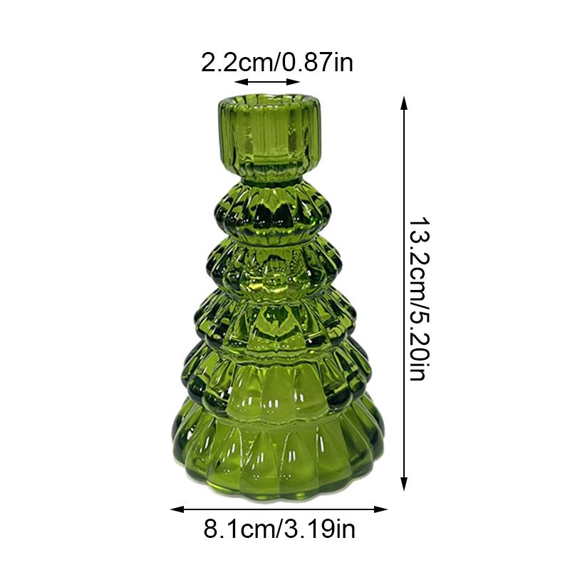 1PC Romantic Tabletop Candle Base with Tree Design Christmas Tree Glass Candle Holder 13.2x8.1cm