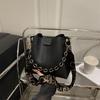 Faux Leather Bucket Bag for Women, Trendy Chain Shoulder Purse, Minimalist Crossbody Handbag KTB